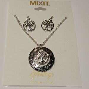 Mixit Heritage Necklace Set Siver Tone With Family Tree Design